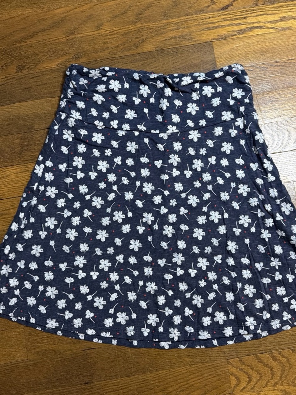 Toad&Co Navy A-Line Skirt with White Floral Print